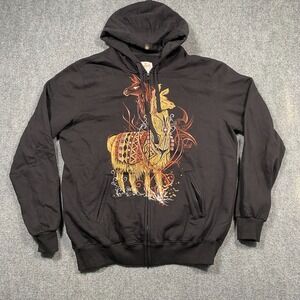 Looch Men's‎ Peruvian Full Zip Pullover Hoodie Black Large Llama